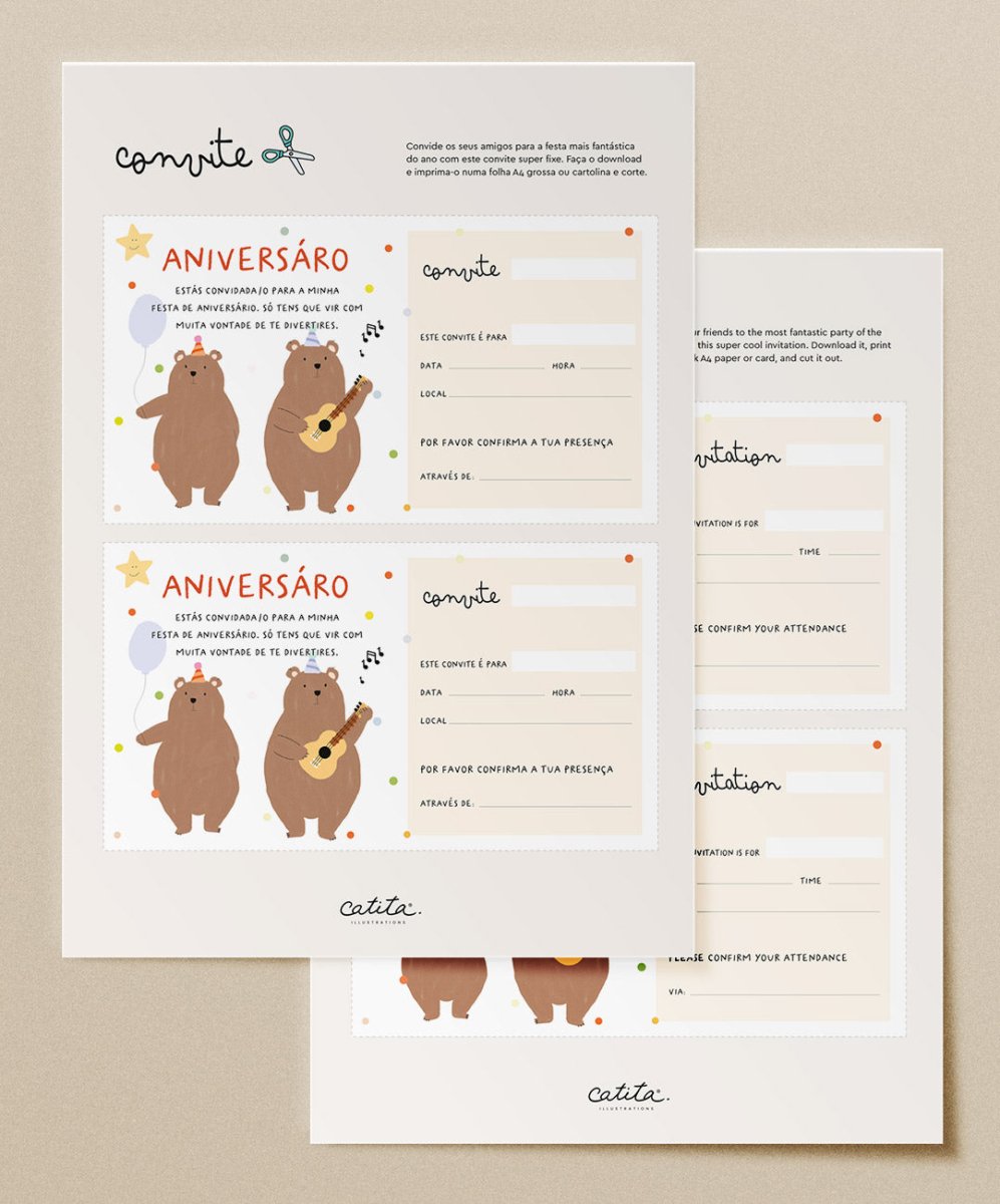 Convite de Aniversário - Printables Catita illustrations